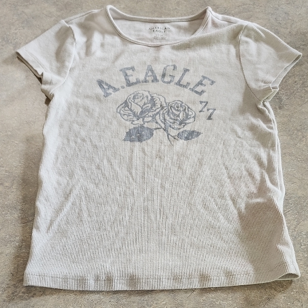 American Eagle Ribbed Knit Top in Light Gray